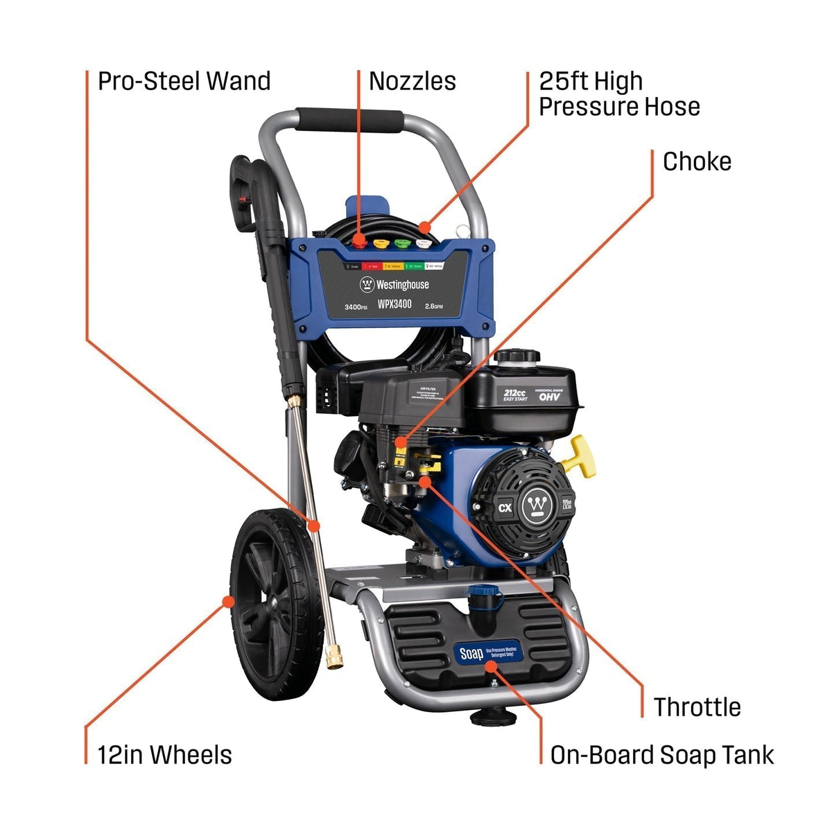 Westinghouse WPX3400 Gas Powered Pressure Washer - 3400 PSI - 2.6 GPM