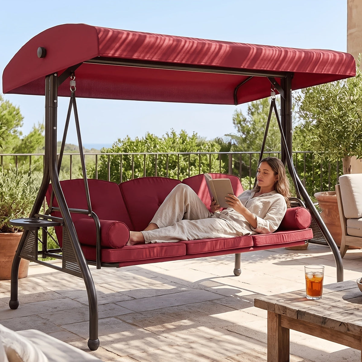 3-Person Convertible Patio Swing with Canopy product view 4