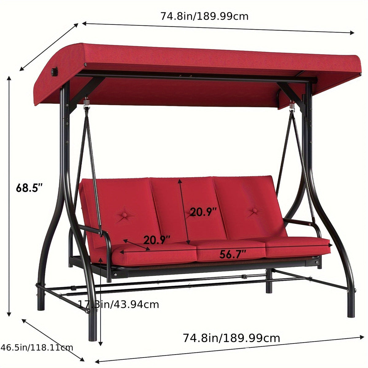 3-Person Convertible Patio Swing with Canopy product view 7
