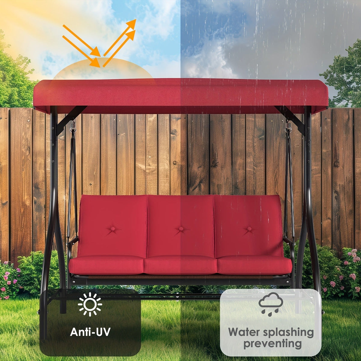 3-Person Convertible Patio Swing with Canopy product view 10