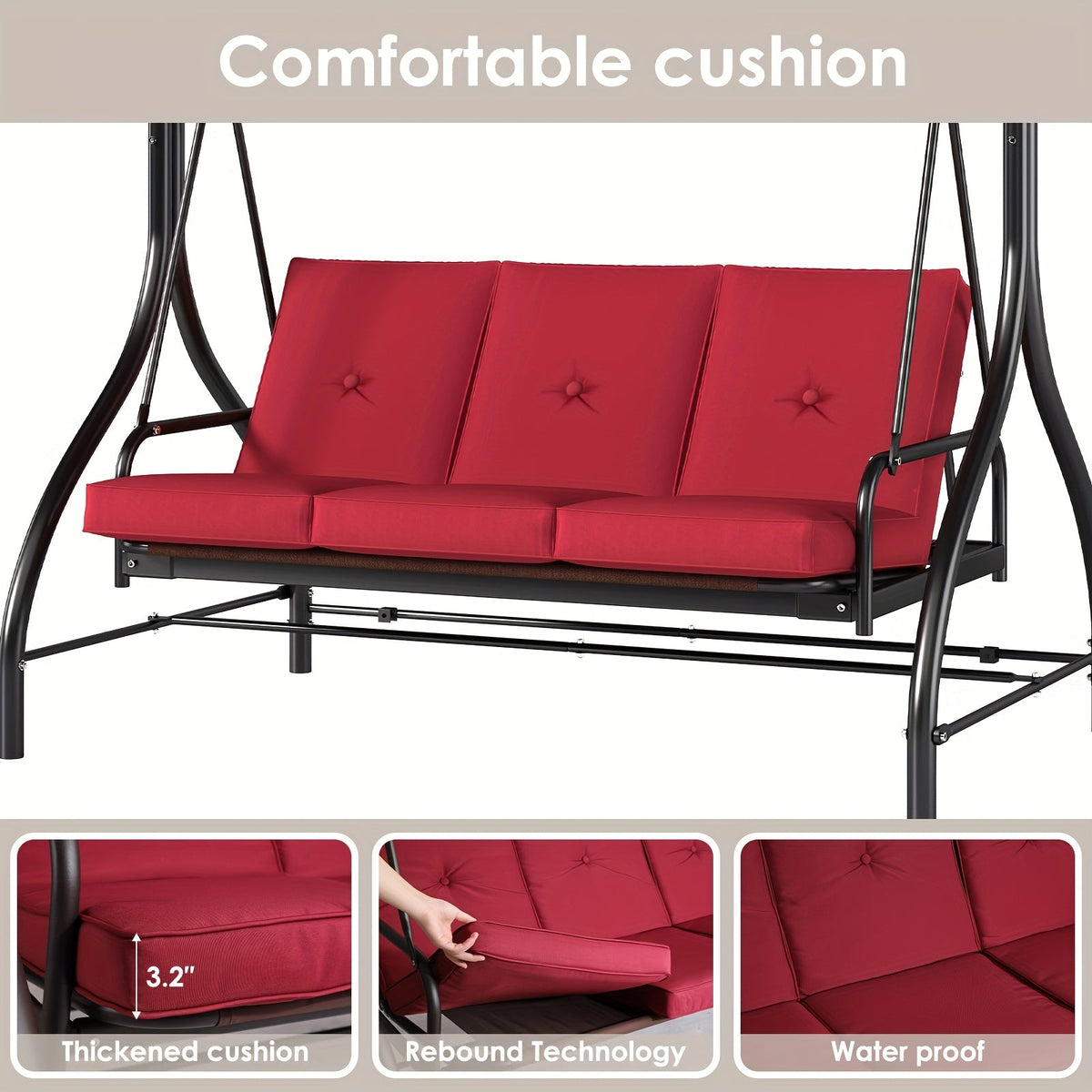 3-Person Convertible Patio Swing with Canopy product view 12