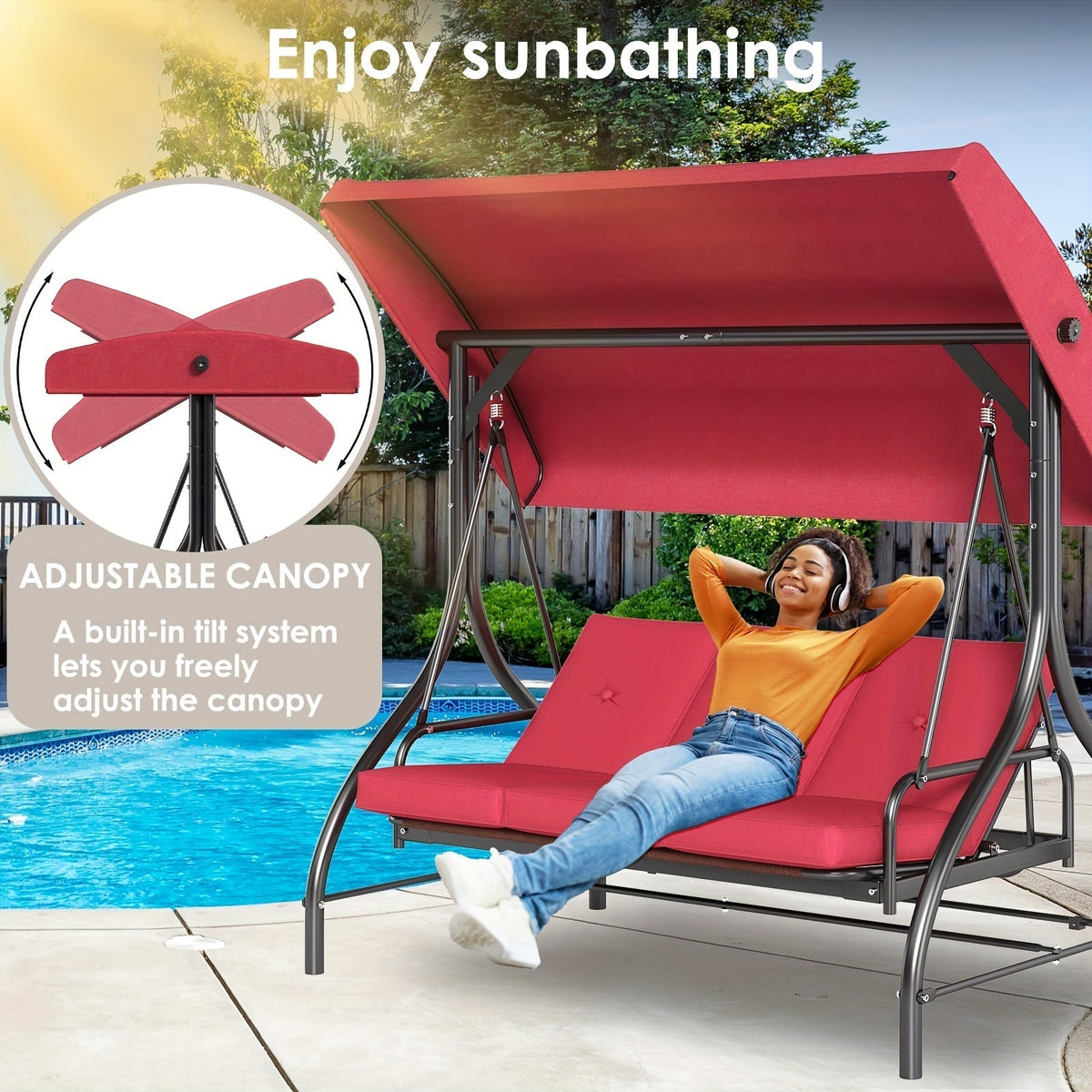 3-Person Convertible Patio Swing with Canopy product view 15