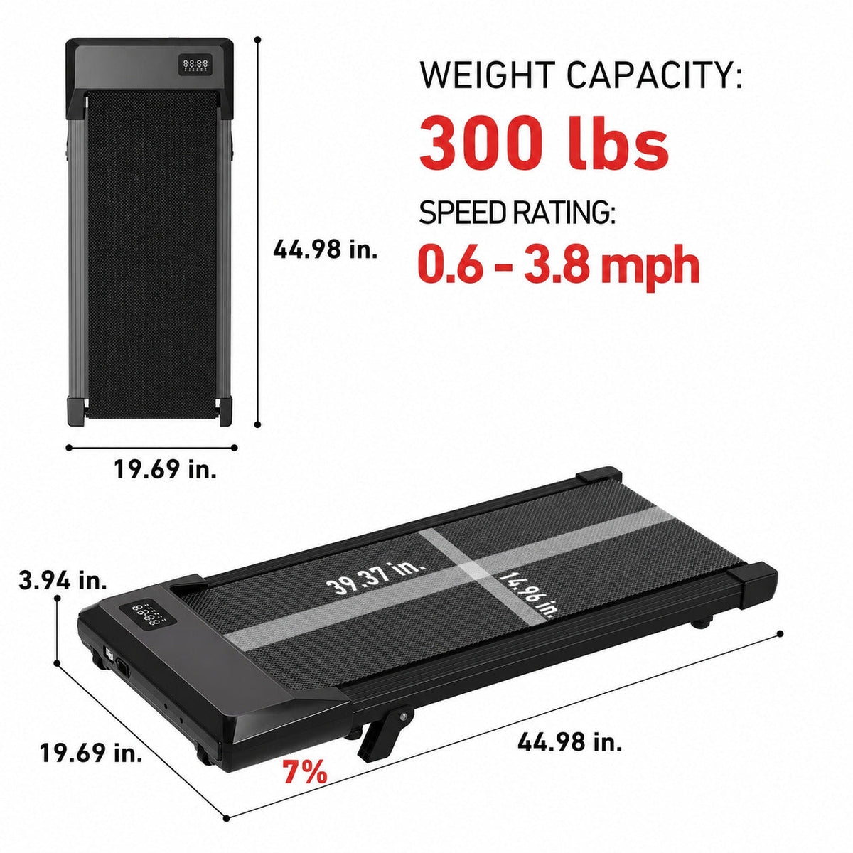 7% Incline Under-Desk Walking Pad product view 4