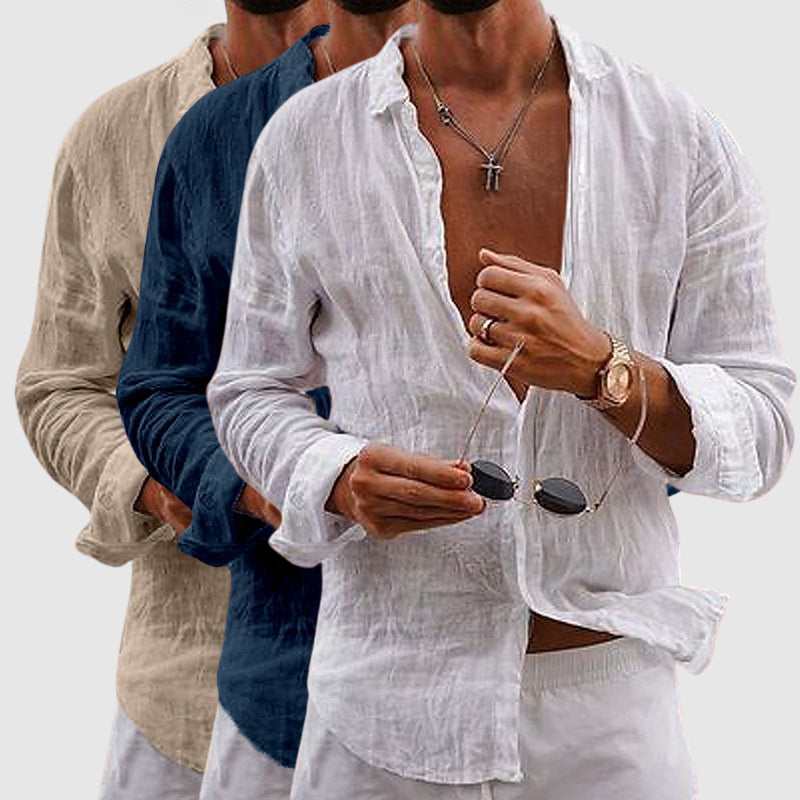 Linen Shirt for Men - Classic Button-Up Breathable Casual Summer Shirt