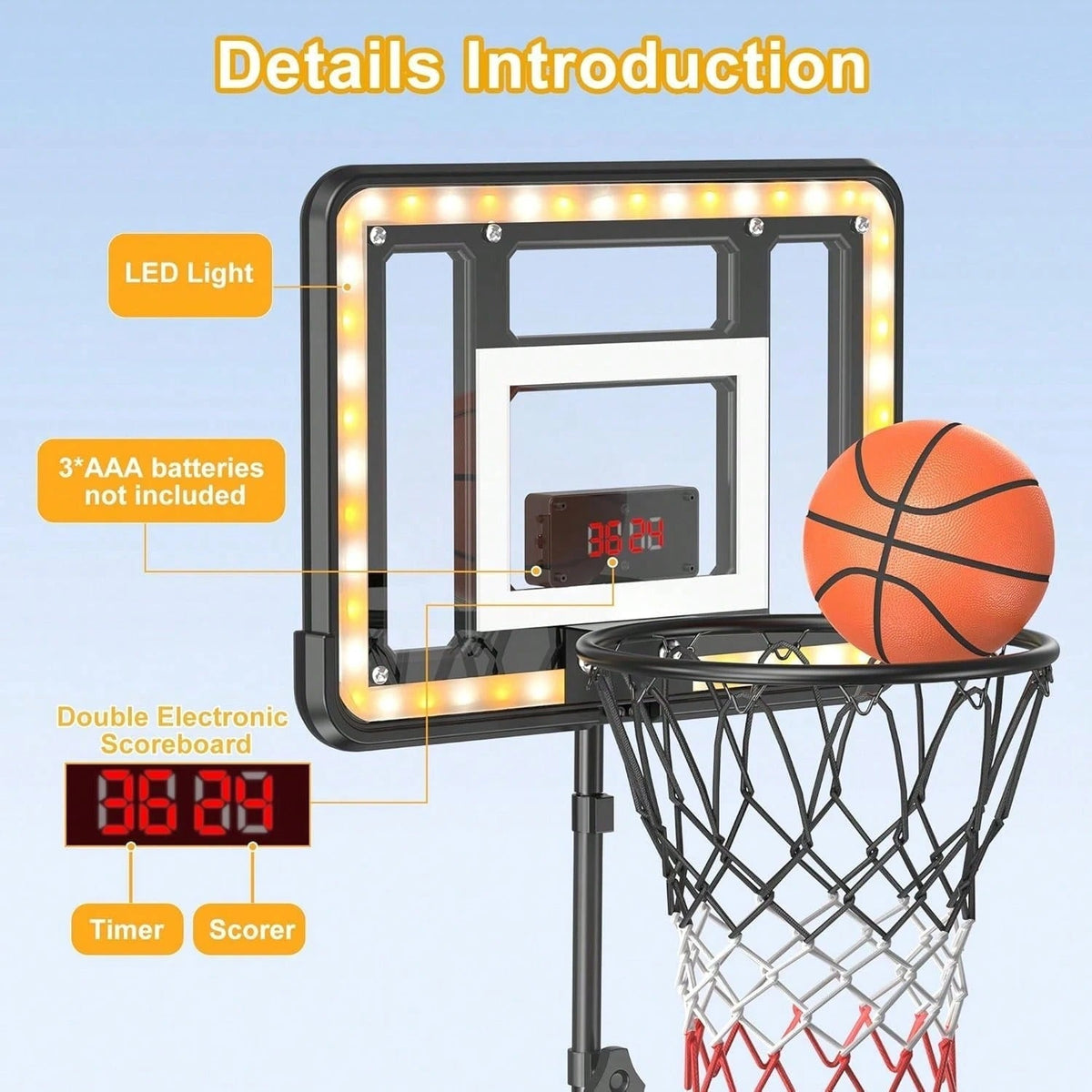 Adjustable Kids Basketball Hoop with Scoreboard product view 5