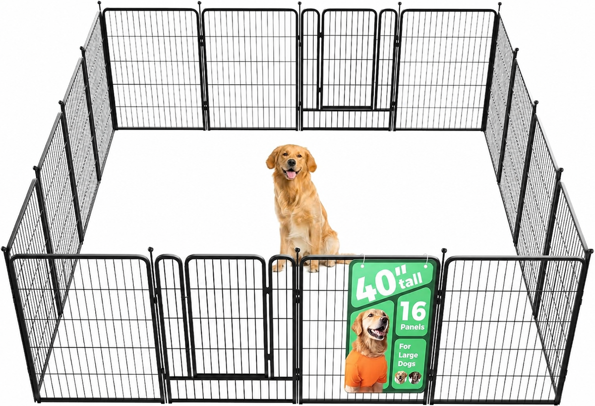 Black 40-inch 16-panel metal dog playpen