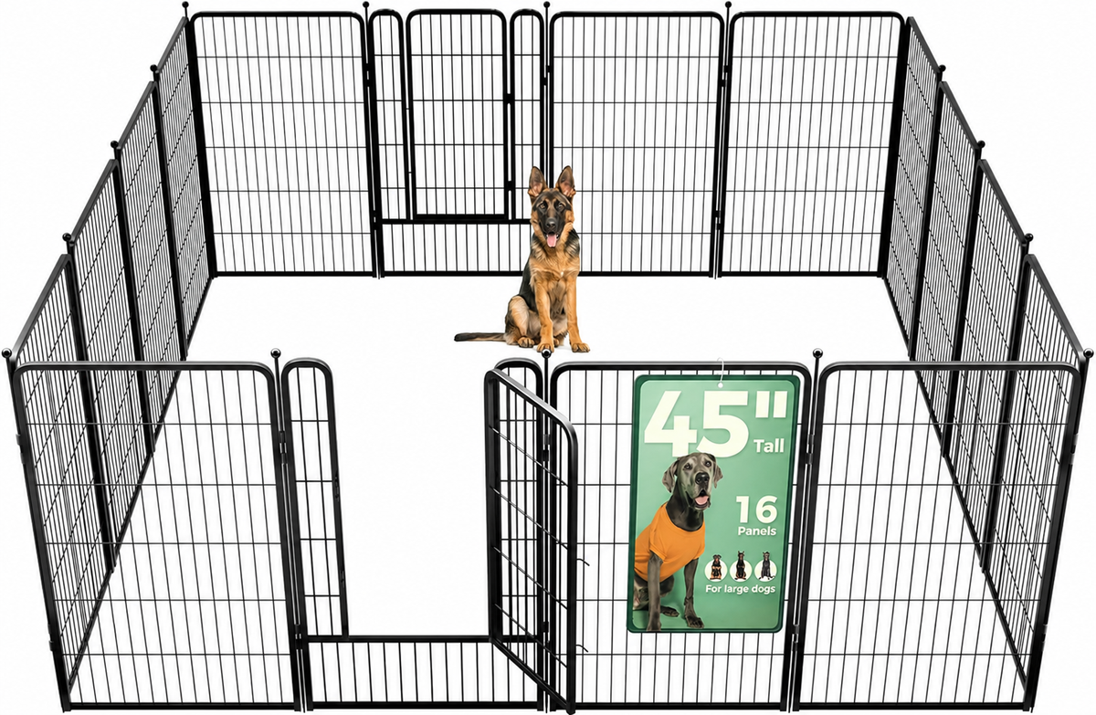 Black 45-inch 16-panel metal dog playpen