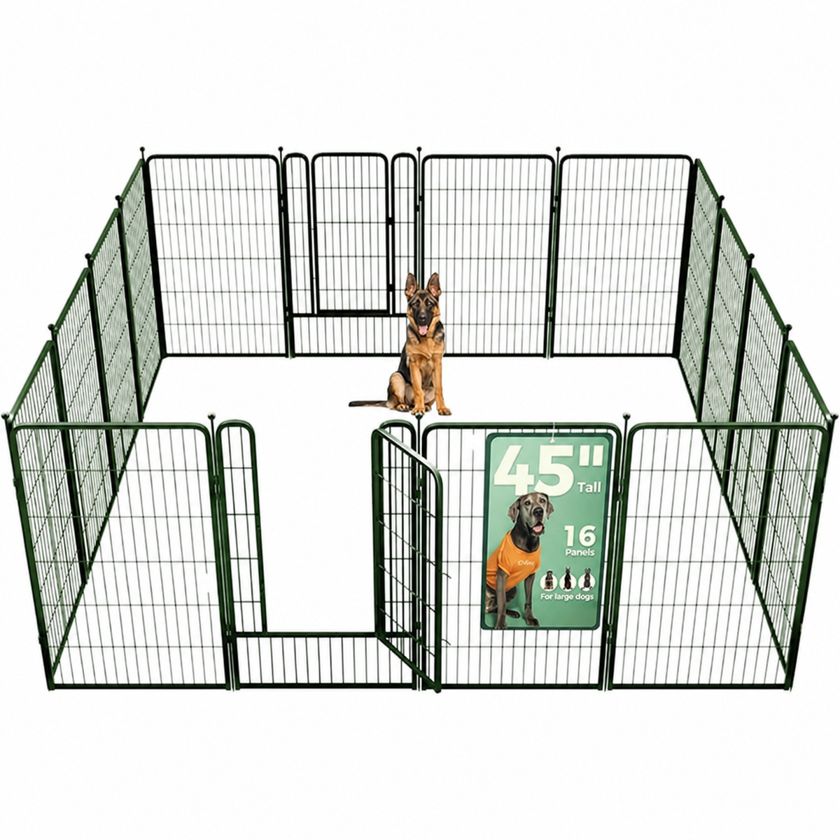 Green 45-inch 16-panel metal dog playpen