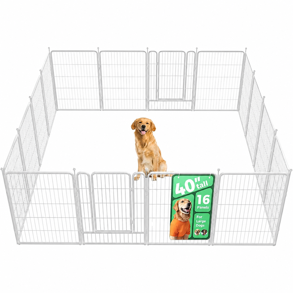 White 40-inch 16-panel metal dog playpen