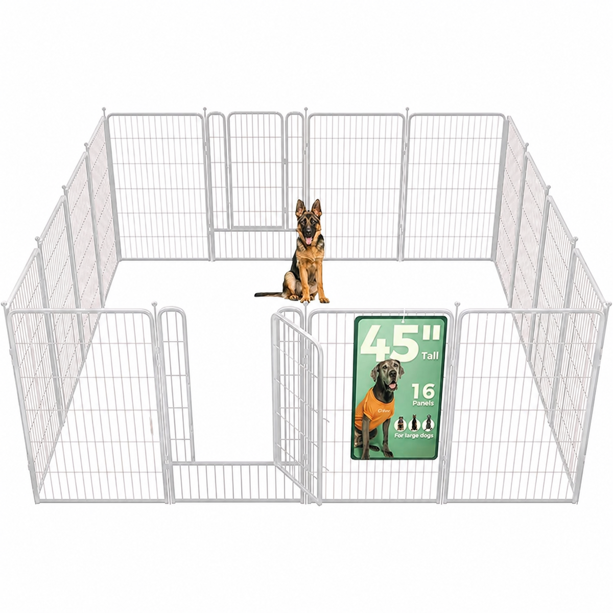 White 45-inch 16-panel metal dog playpen