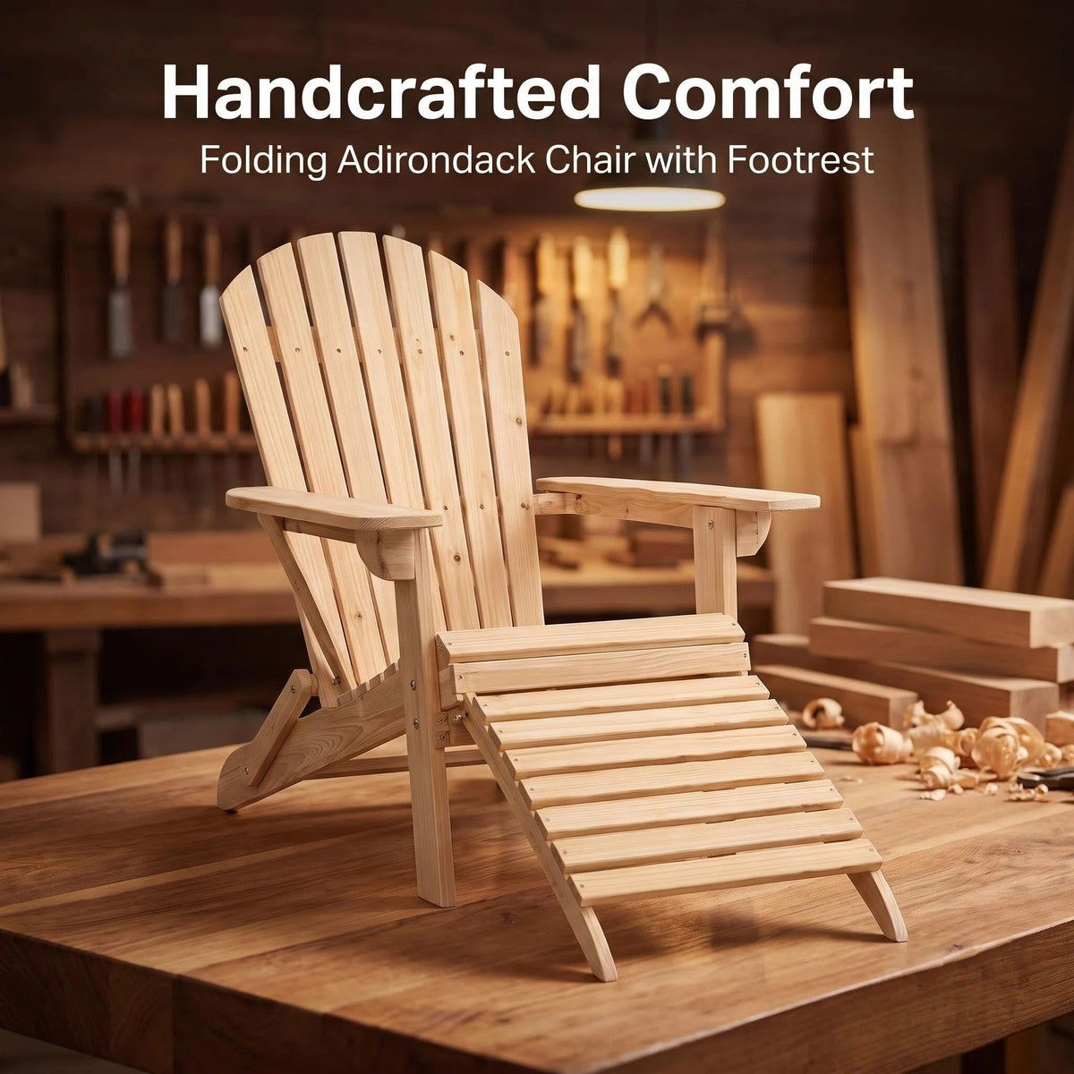 Folding Wooden Adirondack Chair with Footrest product view 1