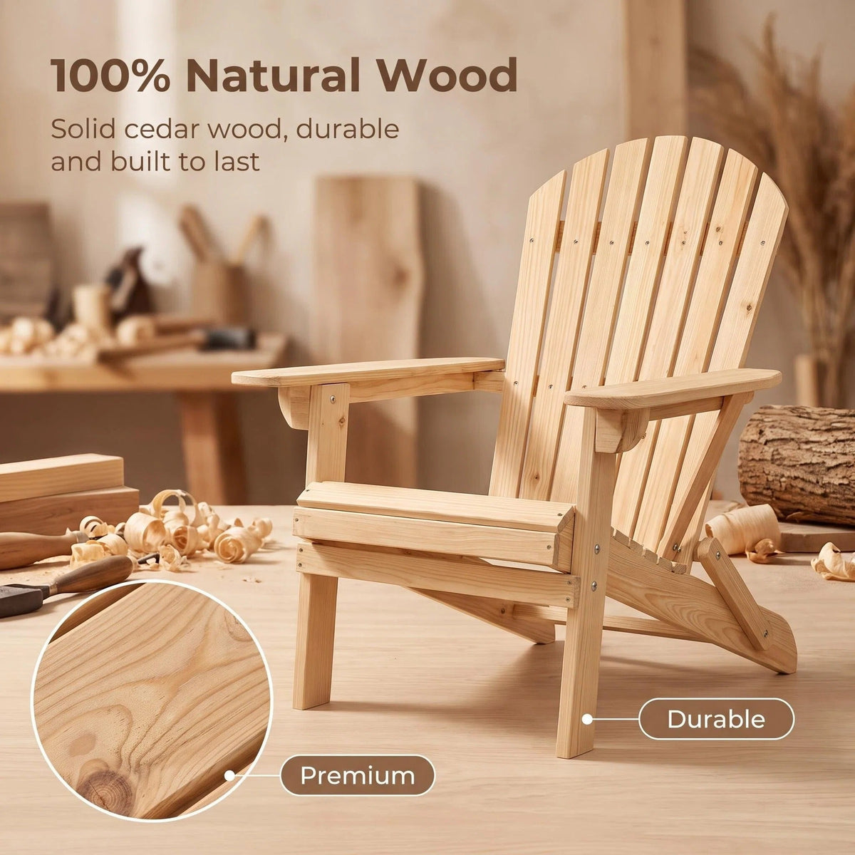 Folding Wooden Adirondack Chair with Footrest product view 4