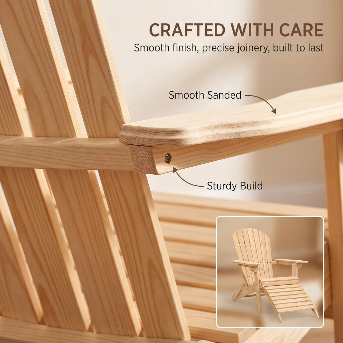 Folding Wooden Adirondack Chair with Footrest product view 5