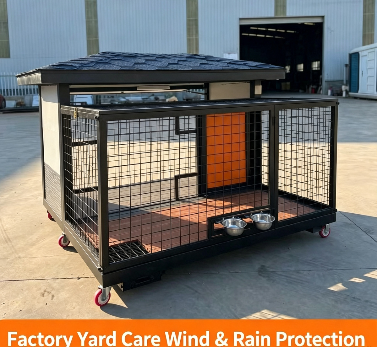 Outdoor Dog House with Wheels and Feeding Bowls product view 8
