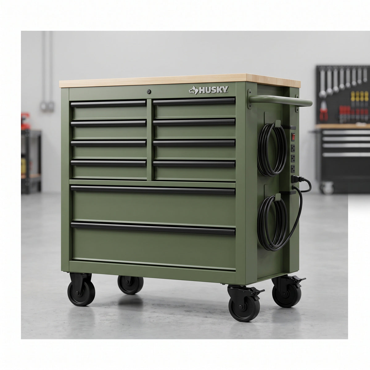 Rolling Tool Cabinet with Wooden Worktop product view 1
