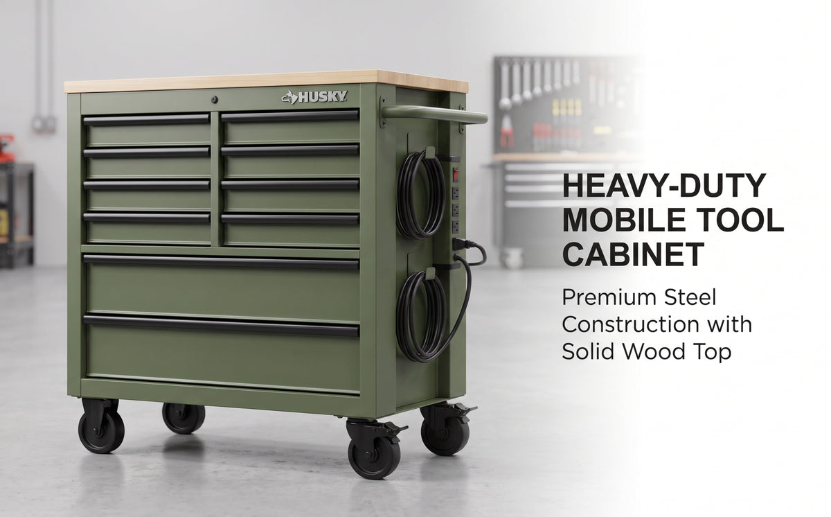 Rolling Tool Cabinet with Wooden Worktop product view 4