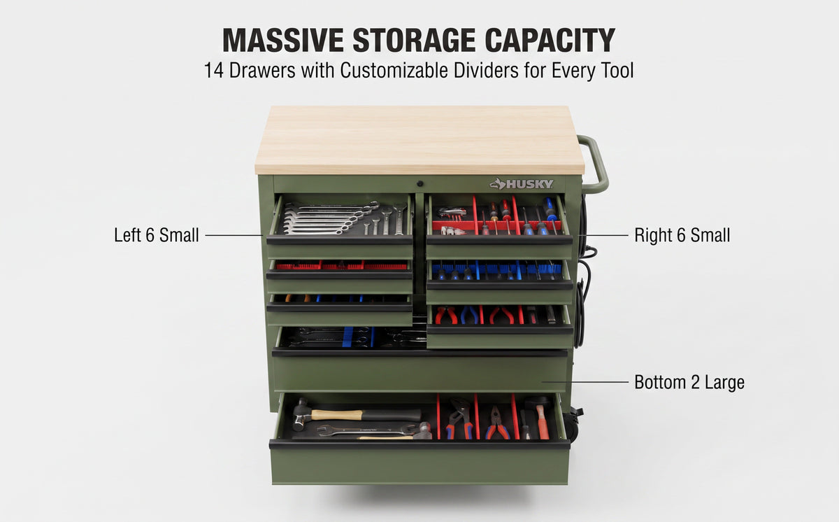 Rolling Tool Cabinet with Wooden Worktop product view 7