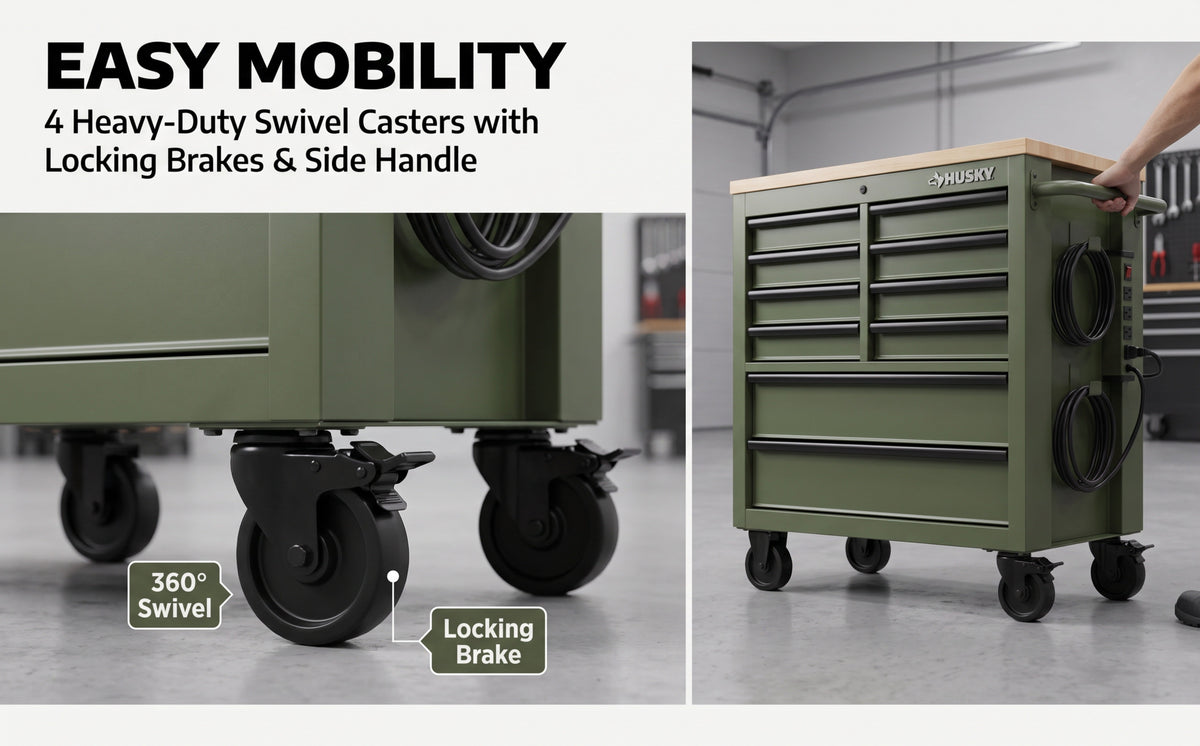 Rolling Tool Cabinet with Wooden Worktop product view 8