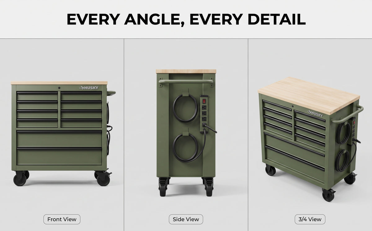 Rolling Tool Cabinet with Wooden Worktop product view 11